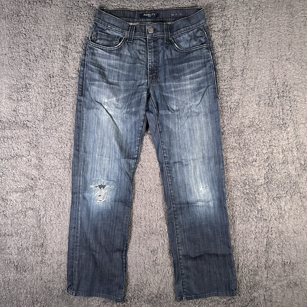 Fidelity Jeans Mens 31x30 Blue‎ 50-11 Stretch Denim Distressed Zip Fly